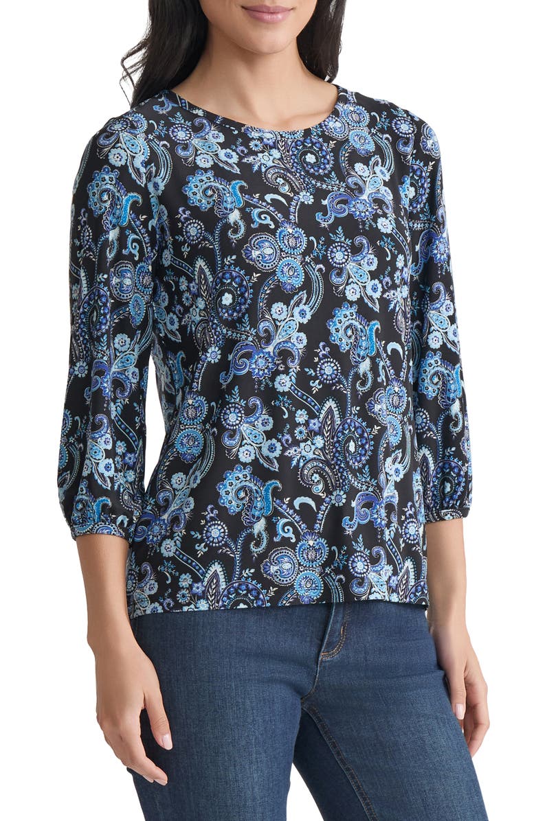 Jones New York Print Puff Sleeve Top, Alternate, color, Jones Black Multi