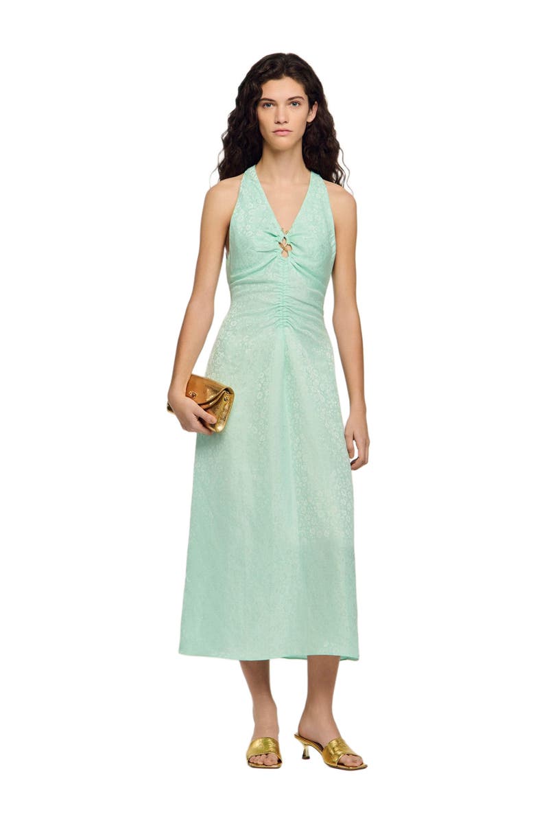 SANDRO V-neck floral print maxi dress, Alternate, color, Light Green