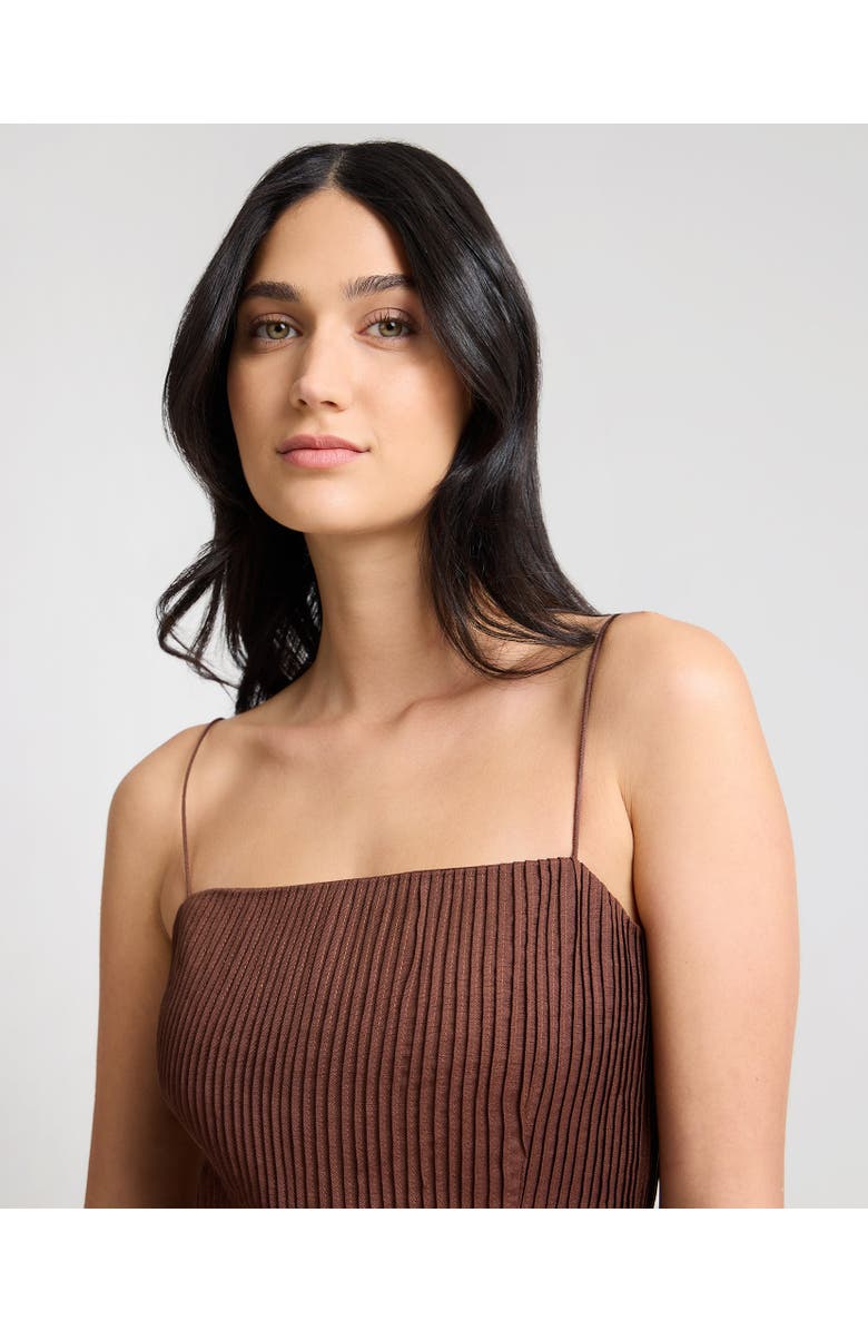 Onia Dropped Waist Pintuck Dress, Alternate, color, Brown