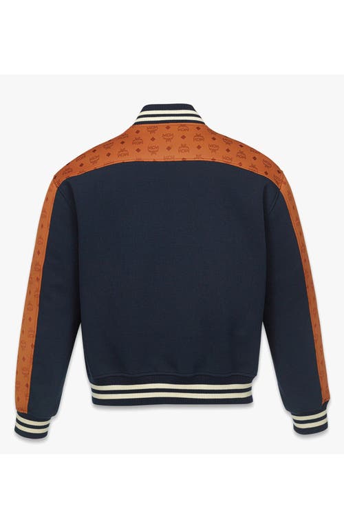 Mcm Ponte Varsity Monogram Bomber Jacket In Blue