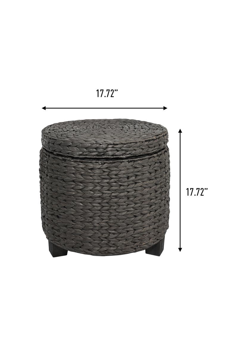 Addie 17.72" Modern Coastal Handwoven Water Hyacinth Storage Ottoman with Lid, Alternate, color, Black