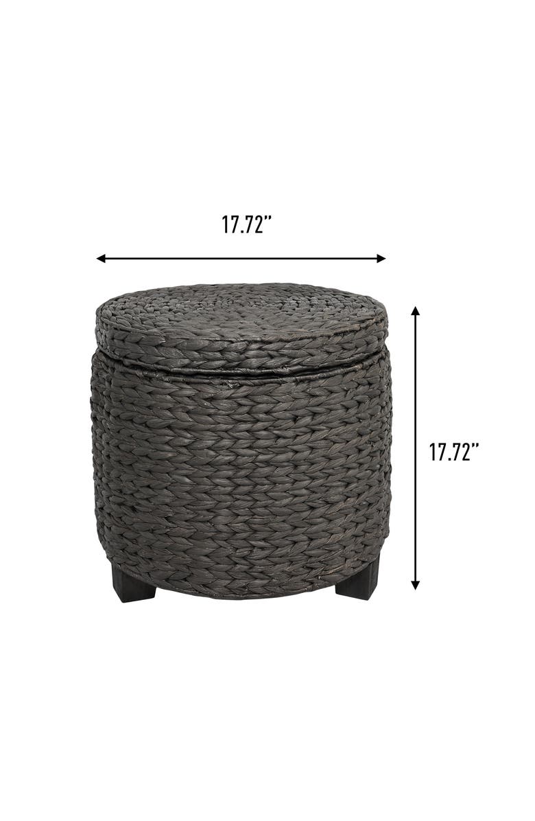 HAPPIMESS Addie 17.72" Modern Coastal Handwoven Water Hyacinth Storage Ottoman with Lid, Alternate, color, Black