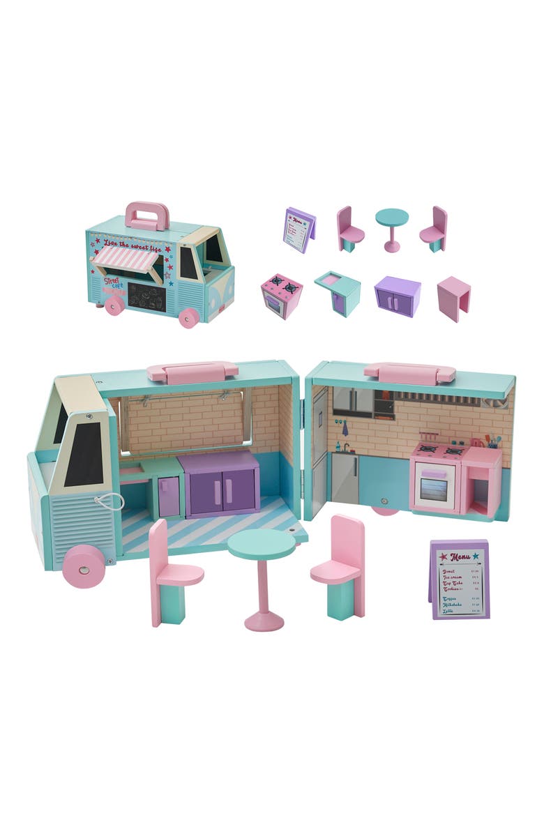 Teamson Kids Olivia's Cafe Doll Food Truck Set, Alternate, color, Blue/ Pink