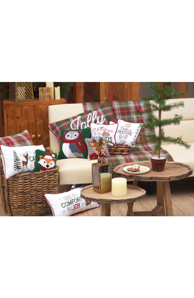 C&F Home Winter Owl Wearing Ear Muff and Scarf Christmas Accent Pillow, 12" x 12", Alternate, color, Green