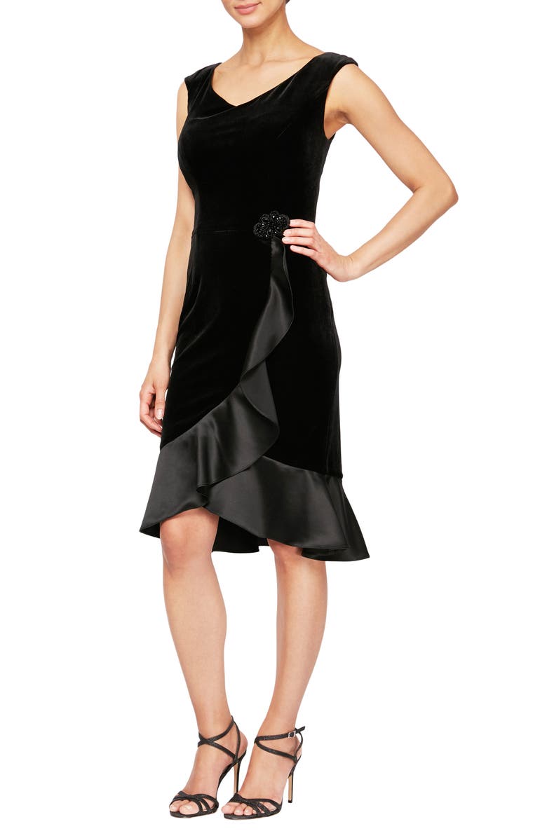 Alex Evenings Satin Trim Velvet Cocktail Dress, Main, color, 