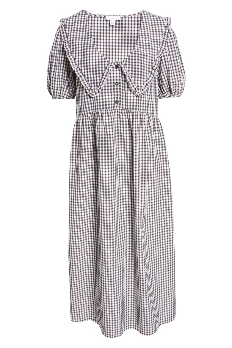 Gingham Puff Sleeve Midi Dress, Main, color, BLACK