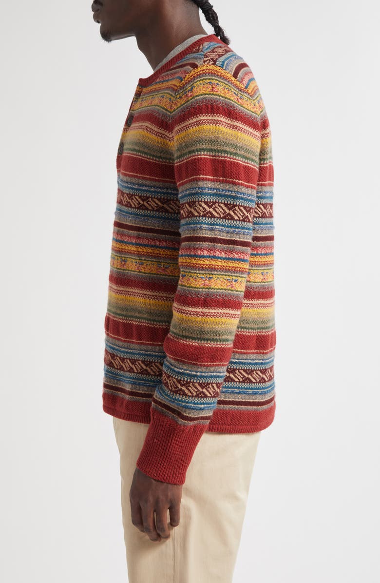 Double RL Stripe Wool Blend Henley Sweater, Alternate, color, Red Blue Multi