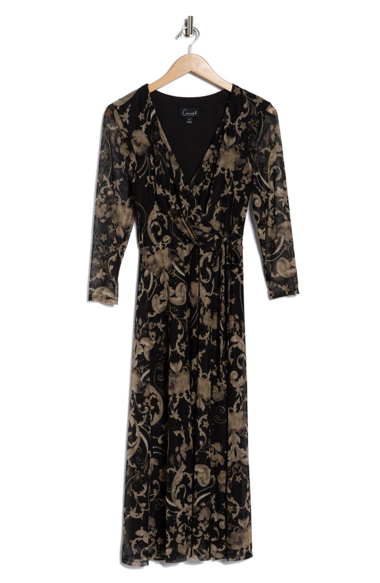 Connected Apparel Long Sleeve Wrap Style Mesh Dress, Alternate, color, Taupe