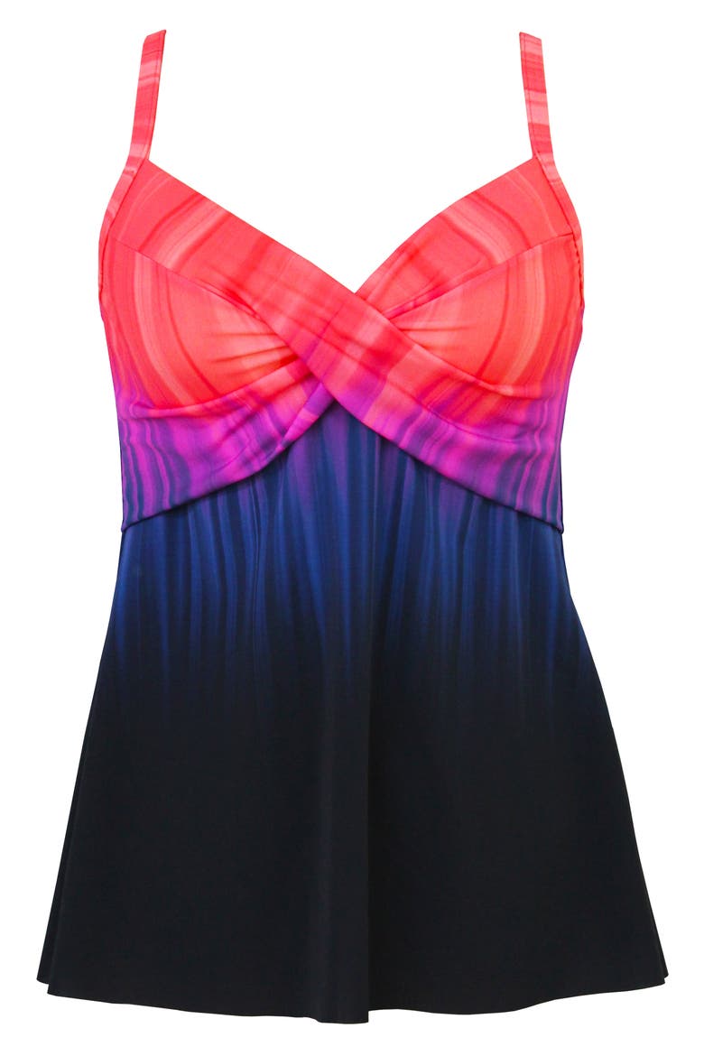 Belle Trois Sunrise Myrra Tie Dye Underwire Tankini Top, Alternate, color, BLACK/PINK