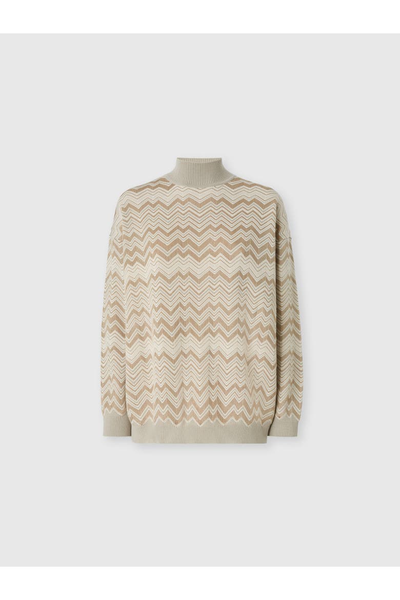 Zig Zag Viscose And Wool Turtleneck Sweater, Main, color, Beige