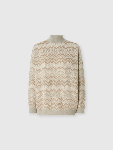 Zig Zag Viscose And Wool Turtleneck Sweater