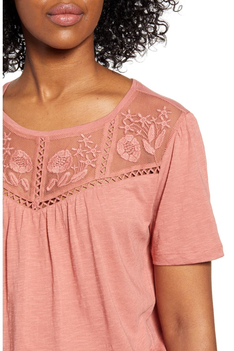 Embroidered Yoke Tee, Alternate, color, PINK CANYON