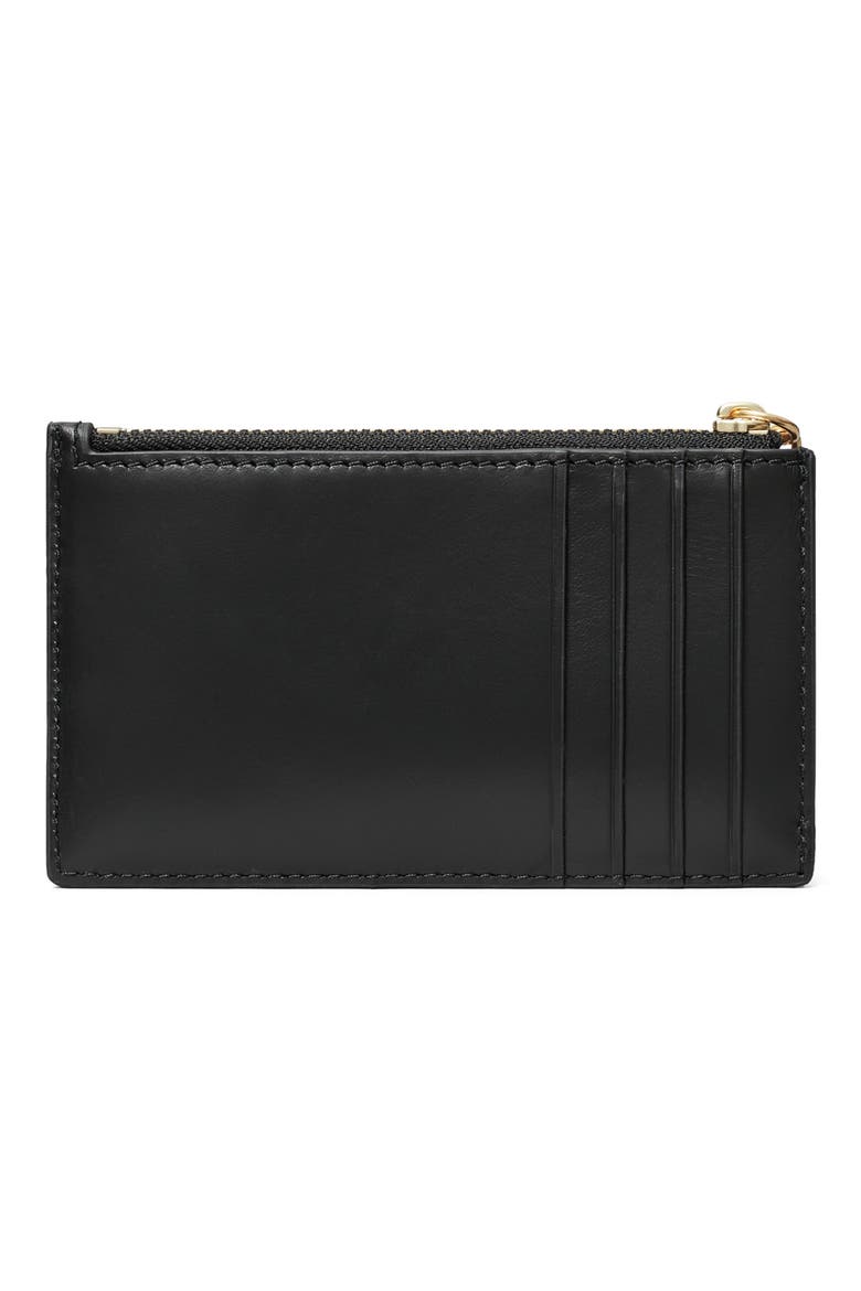 Kira Charm Diamond Quilted Leather Zip Card Case, Alternate, color, BLACK