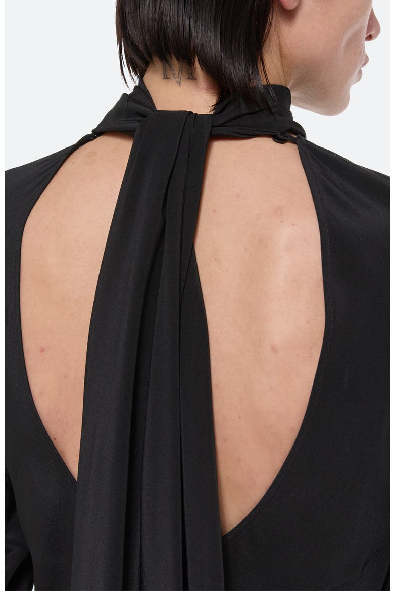 Scarf Neck Long Sleeve Silk Dress, Alternate, color, BLK