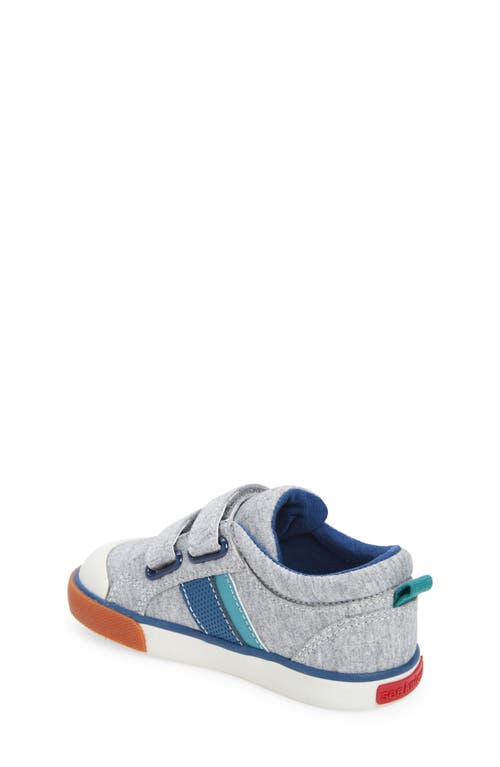 See Kai Run Kids' Russell Sneaker In Gray Jersey/blue