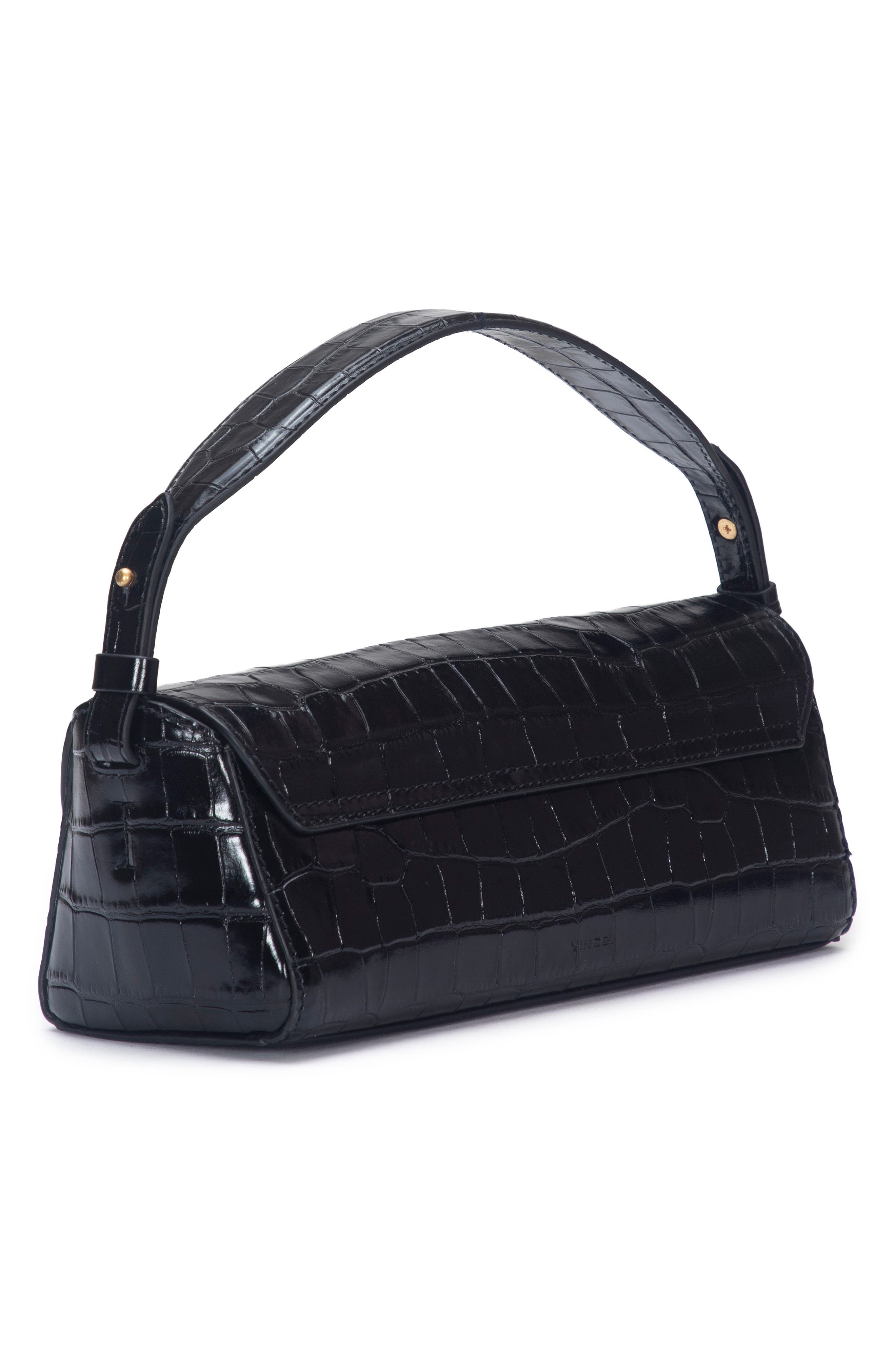 Vince Mini Sabrina Croc Embossed Leather Top Handle Bag, Alternate, color, Black