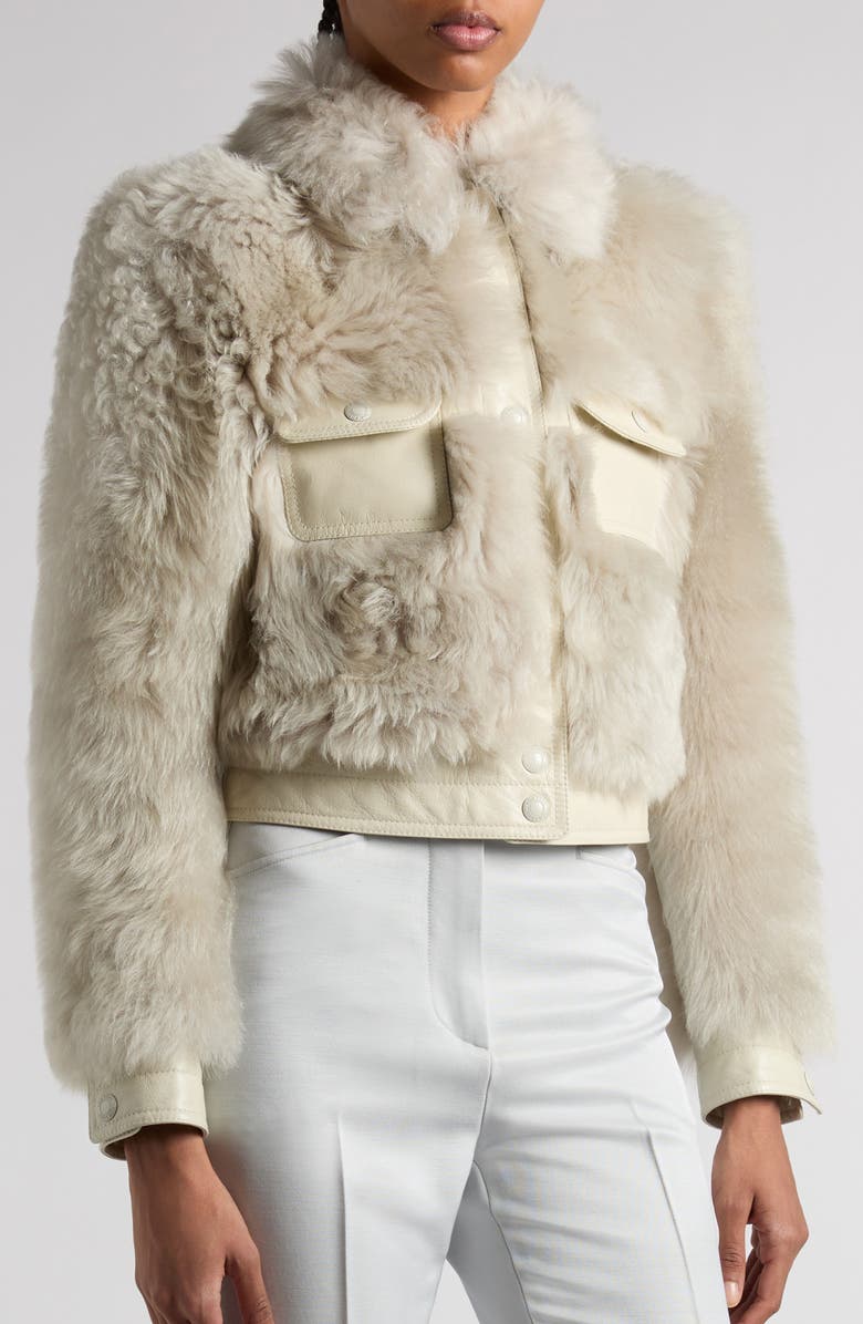 TOM FORD Genuine Shearling & Leather Crop Jacket, Alternate, color, 