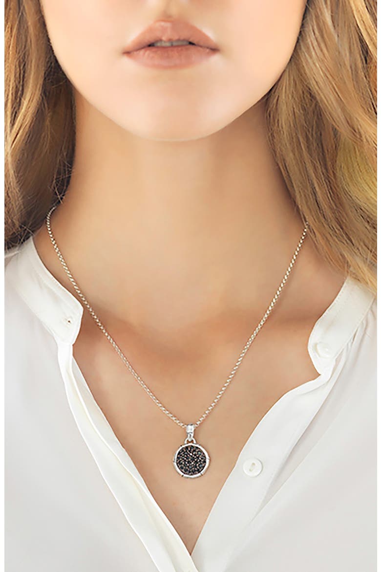 'Bamboo' Small Round Pendant Necklace, Alternate, color, BLACK