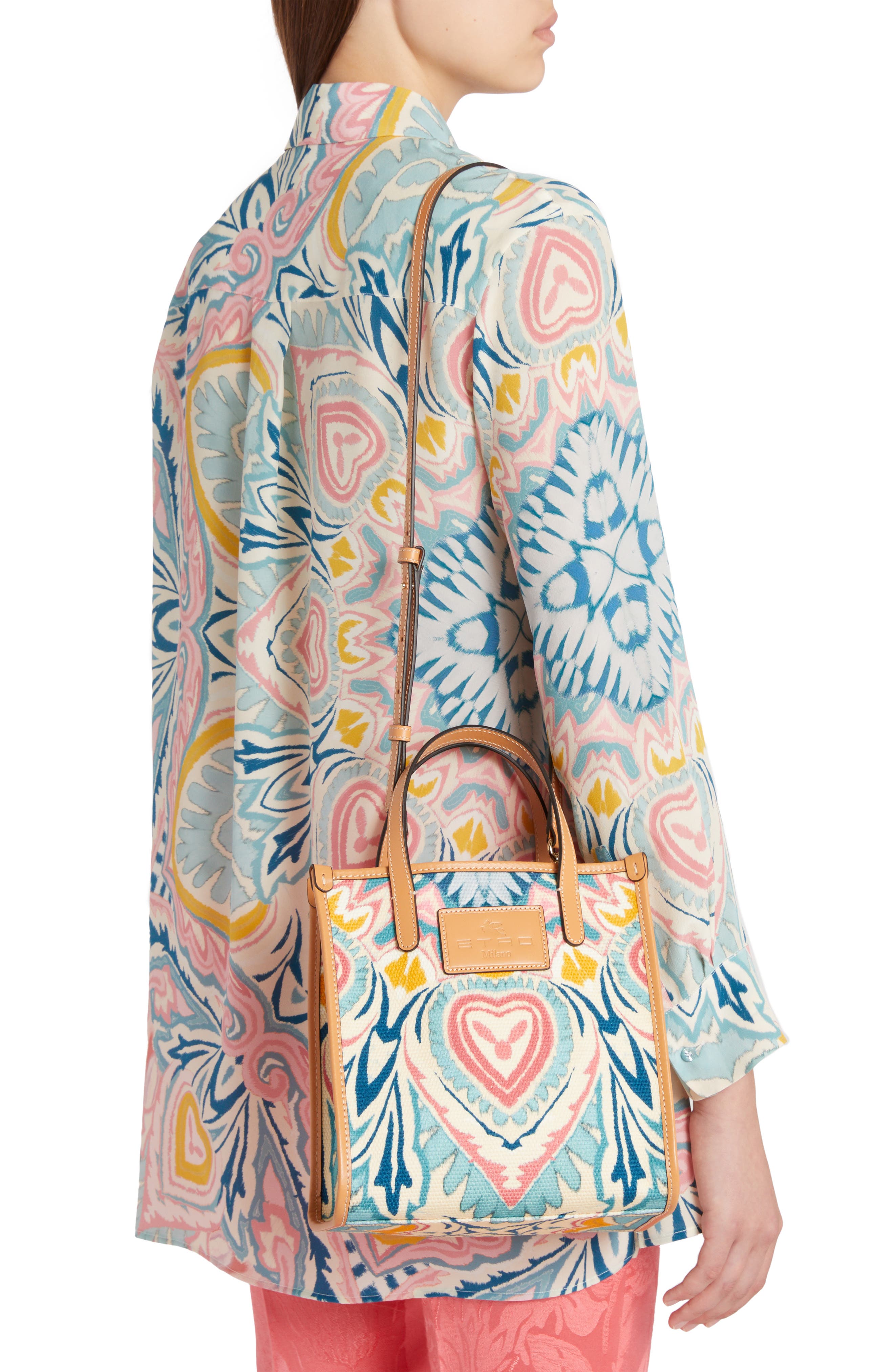 Etro Globetrotter Heart Print Shopping Tote, Alternate, color, 