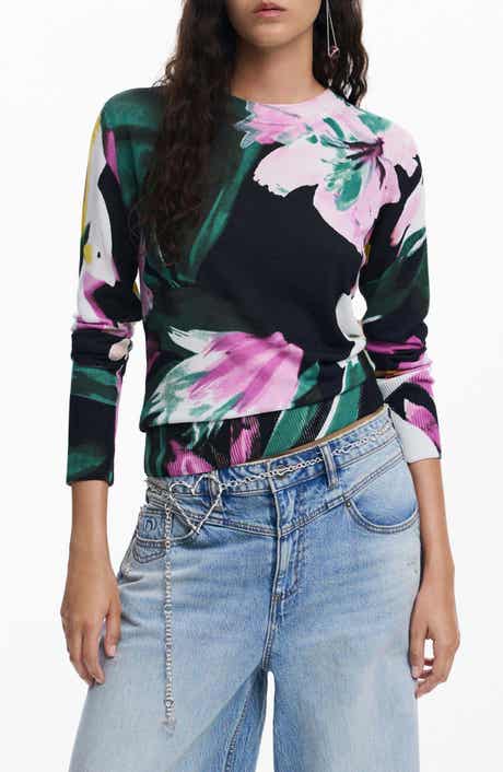 Desigual Floral Fine Gauge Crewneck Sweater