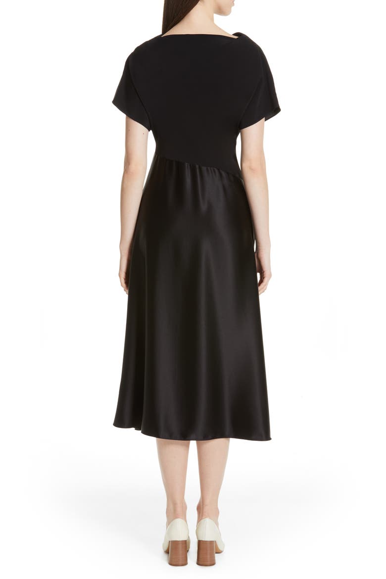 Stretch Crepe & Satin Dress, Alternate, color, BLACK