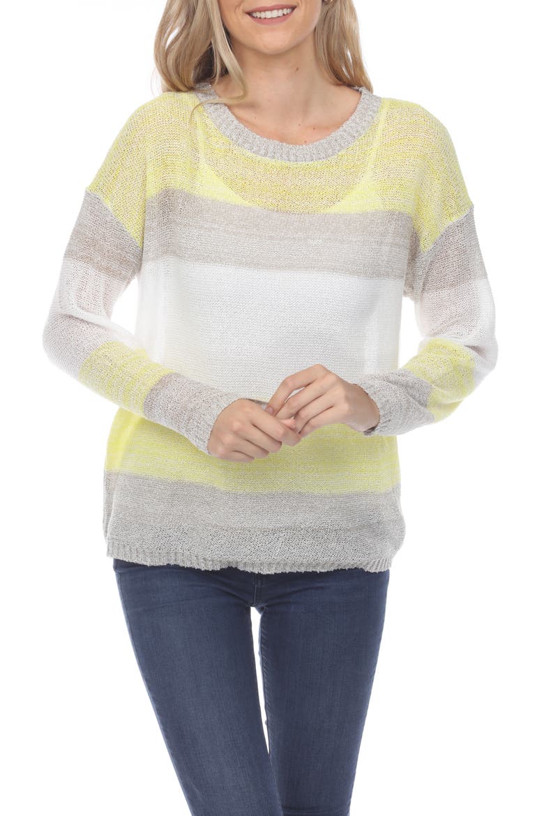 Stripe Long Sleeve Openwork Knit Top, Main, color, LEMON