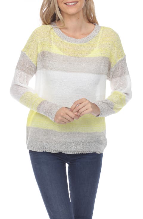 Stripe Long Sleeve Openwork Knit Top