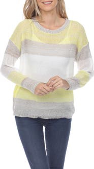 RAIN AND ROSE Stripe Long Sleeve Openwork Knit Top