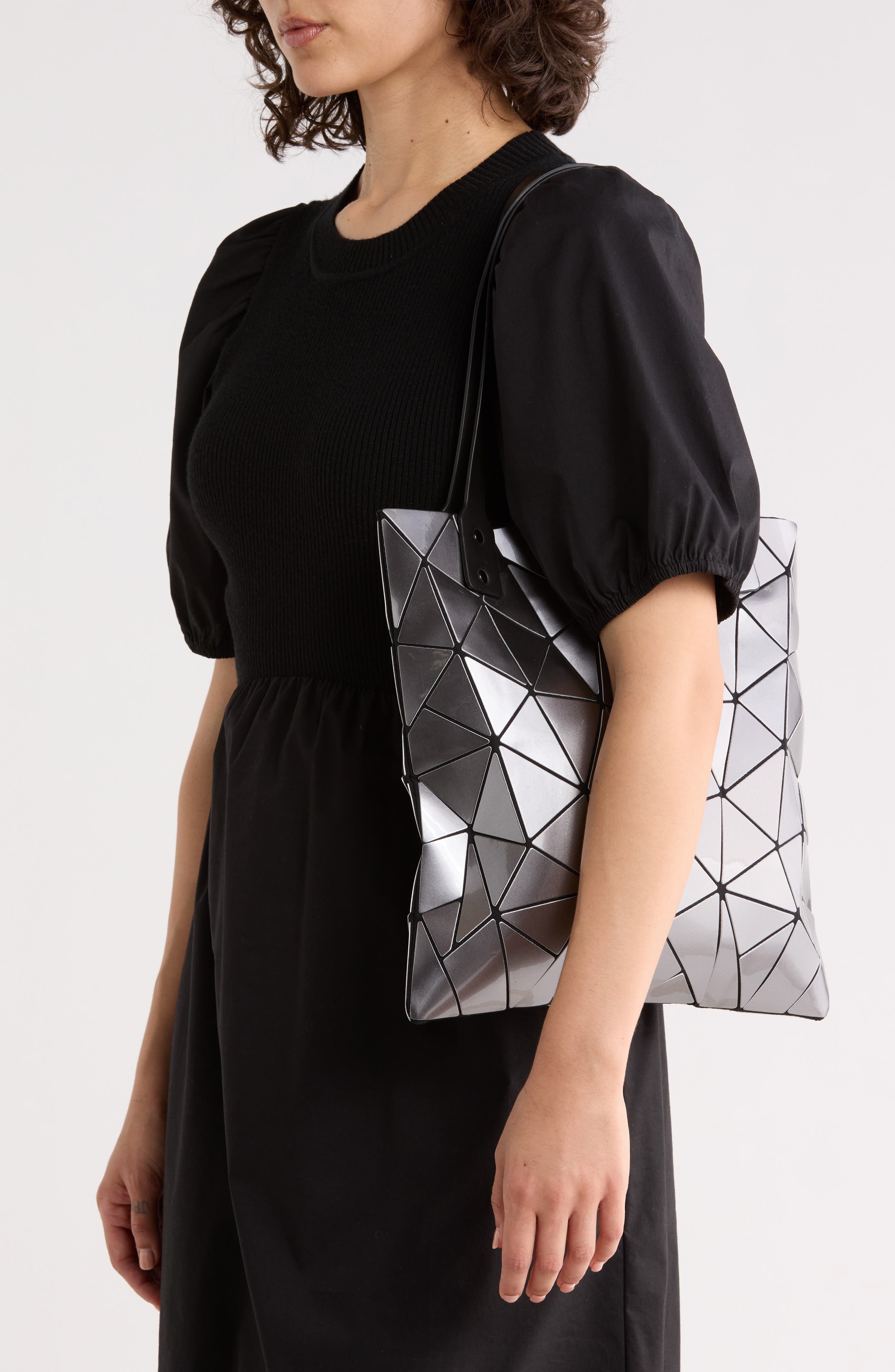 Slanted Triangle Tote, Alternate, color, SHINY GREY