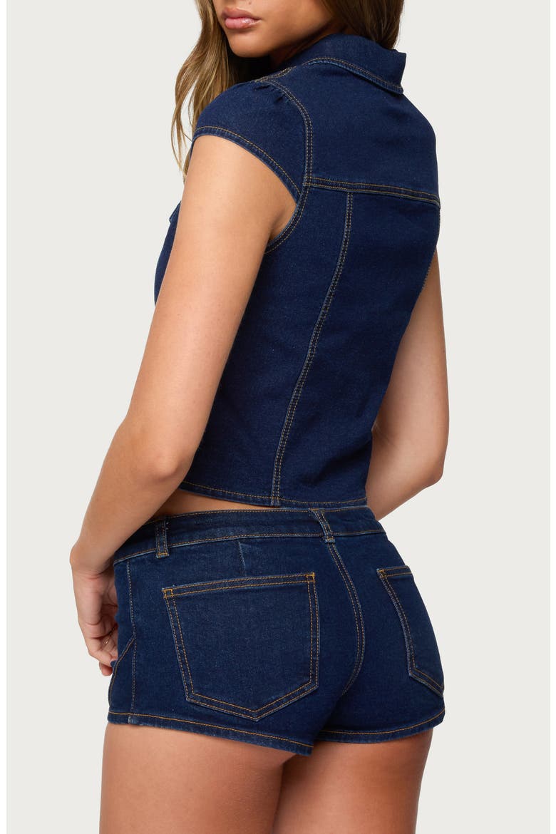Contrast Stitch Button-Up Denim Shirt, Alternate, color, DARK-BLUE
