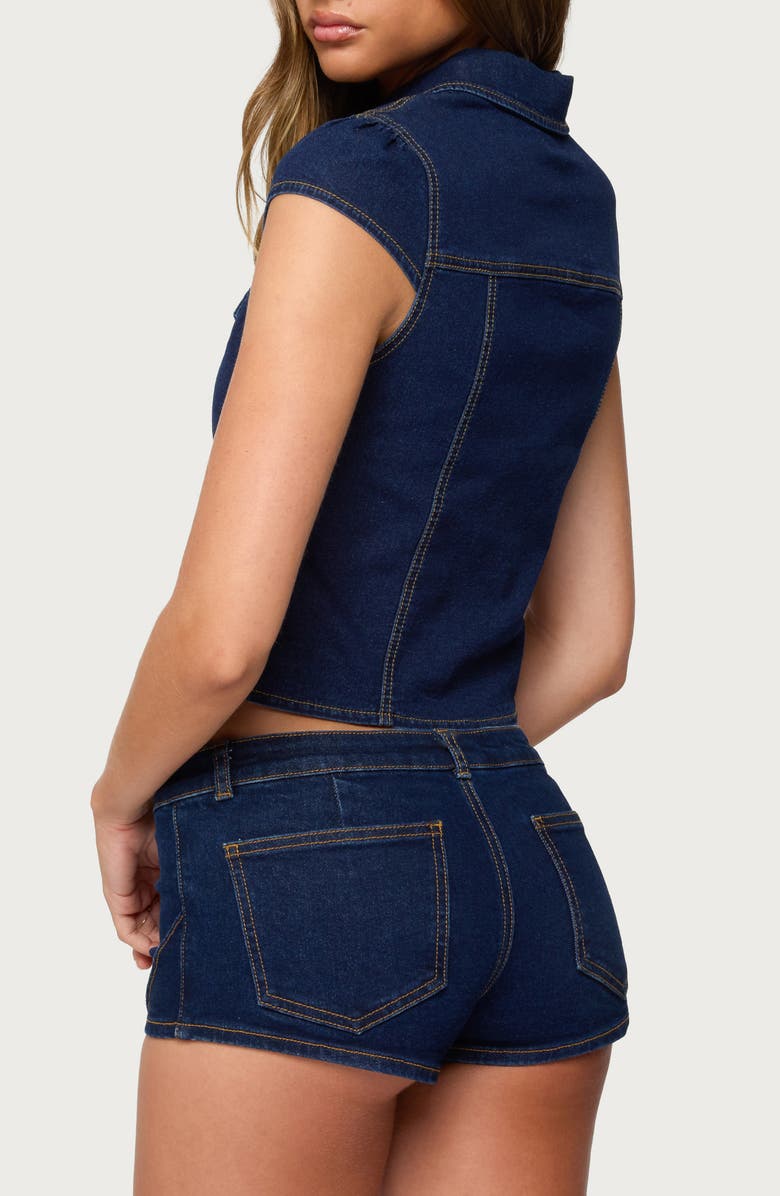 EDIKTED Contrast Stitch Button-Up Denim Shirt, Alternate, color, Dark-Blue