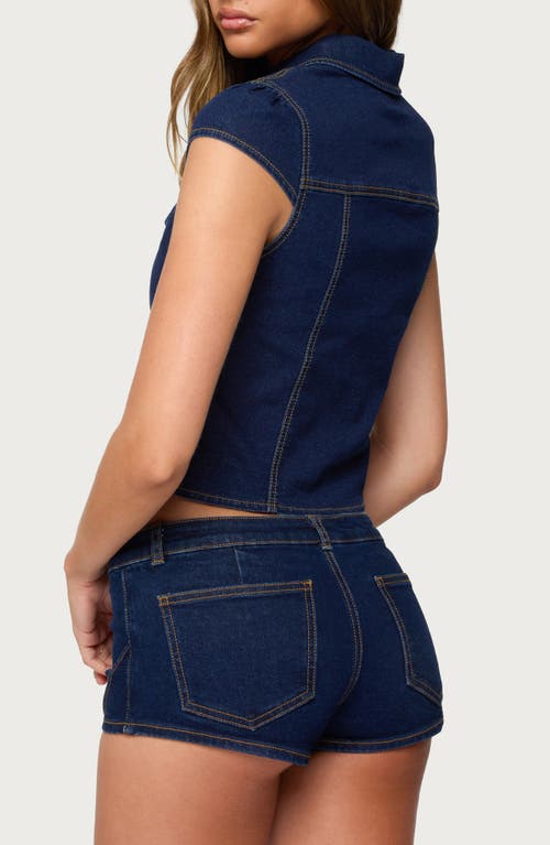 Edikted Contrast Stitch Button-up Denim Shirt In Blue