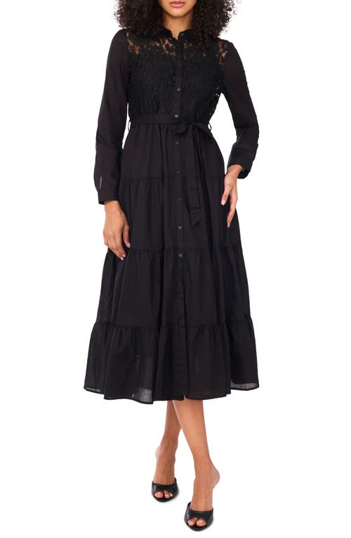 Halogenr Halogen(r) Lace Bodice Long Sleeve Tiered Midi Shirtdress