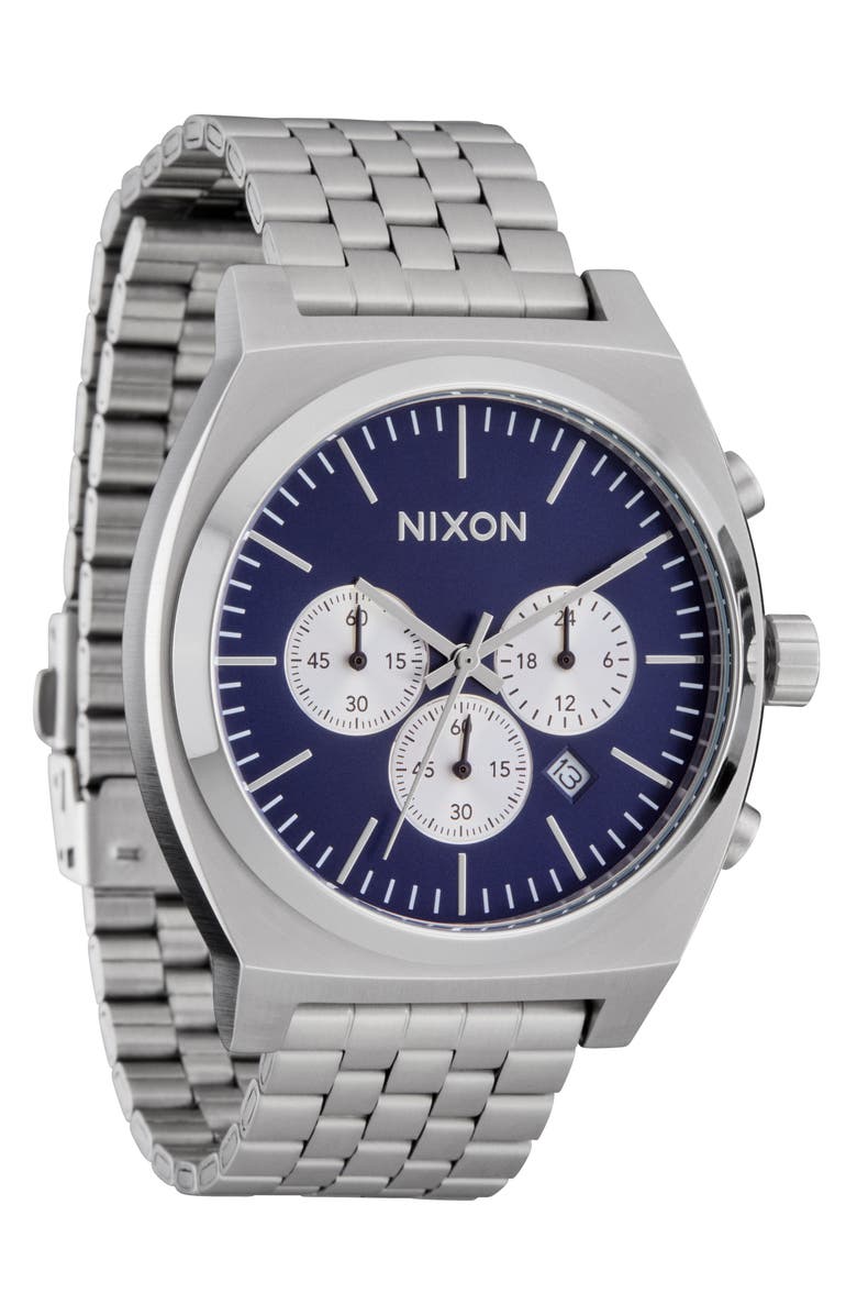 Nixon Time Teller Chronograph Bracelet Watch, 40mm, Main, color, Silver / Midnight / Silver