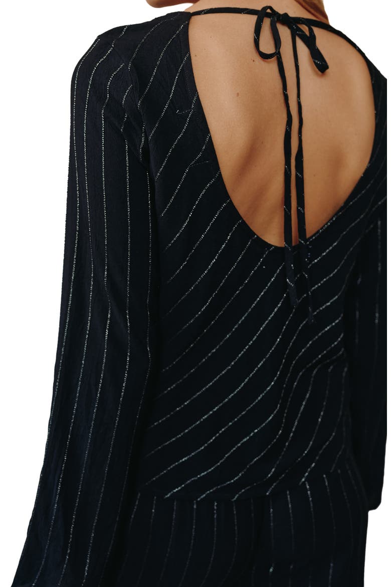 Long Sleeve Bias Cut Top, Alternate, color, BLACK LUREX STRIPE