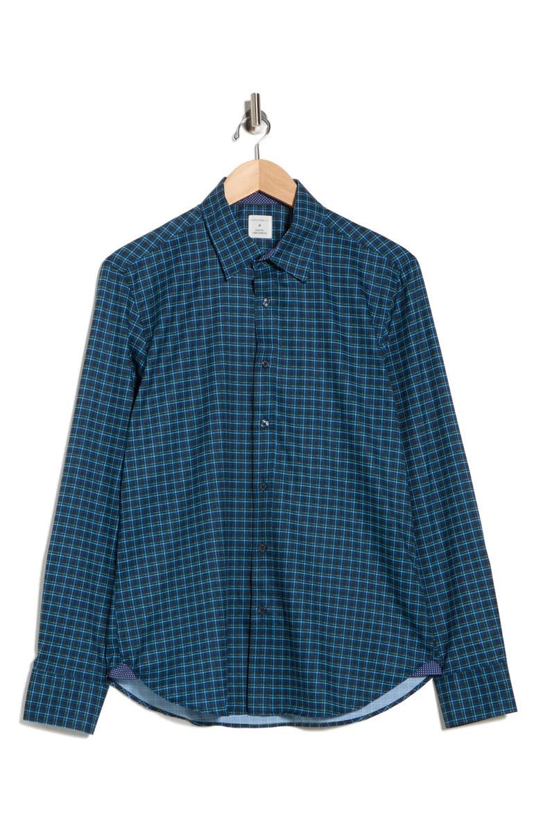 CONSTRUCT Slim Fit Plaid 4-Way Stretch Button-Up Shirt, Alternate, color, Navy/ Green
