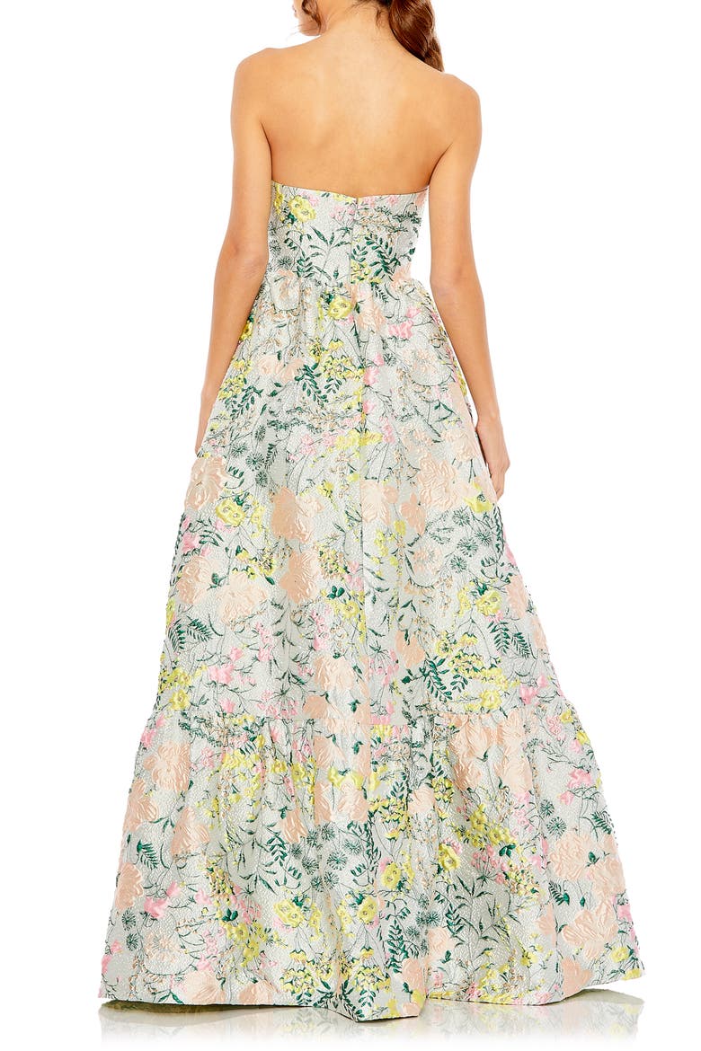 Floral Brocade Strapless A Line Gown, Alternate, color, PASTEL MULTI