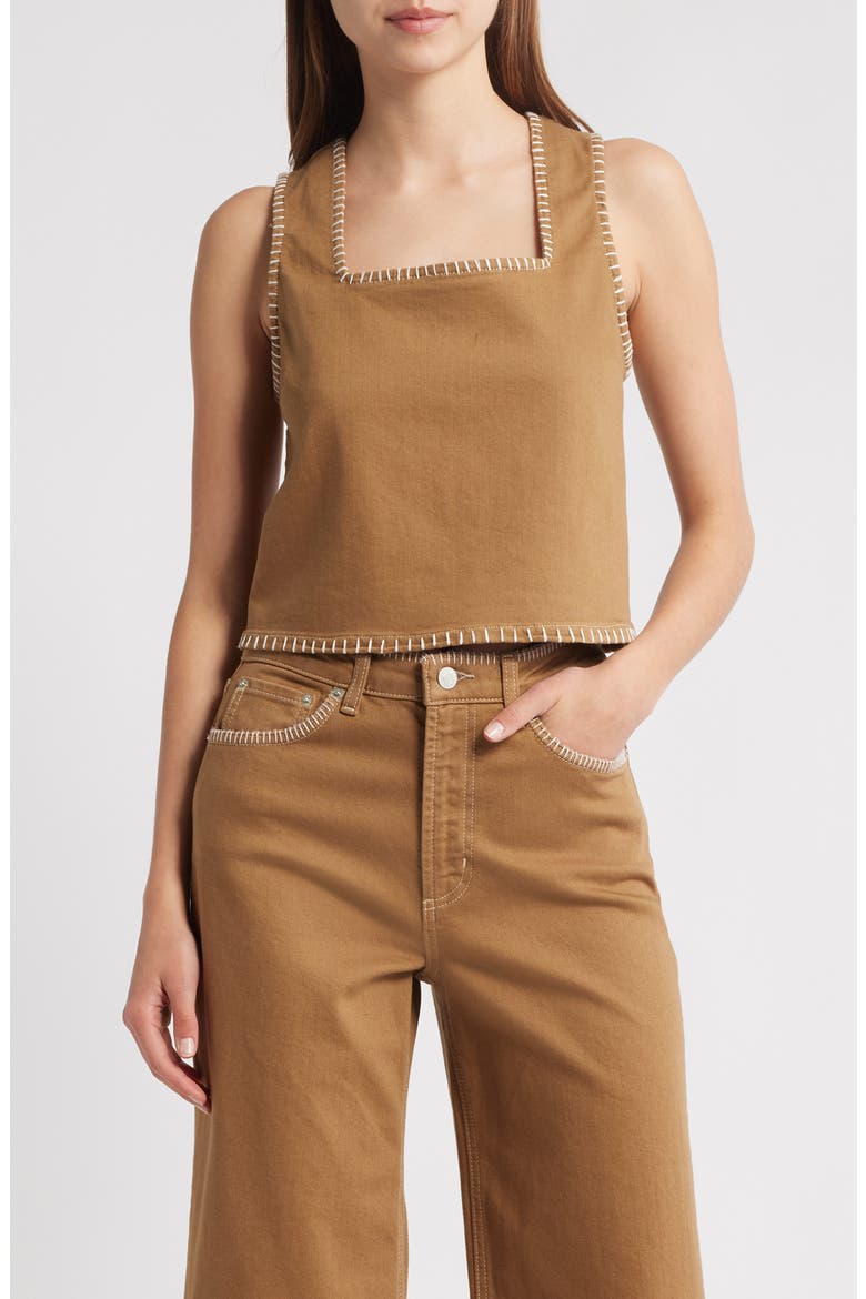 Carbon Whipstitch Cotton Tank, Main, color, SAFARI EMBROIDERED