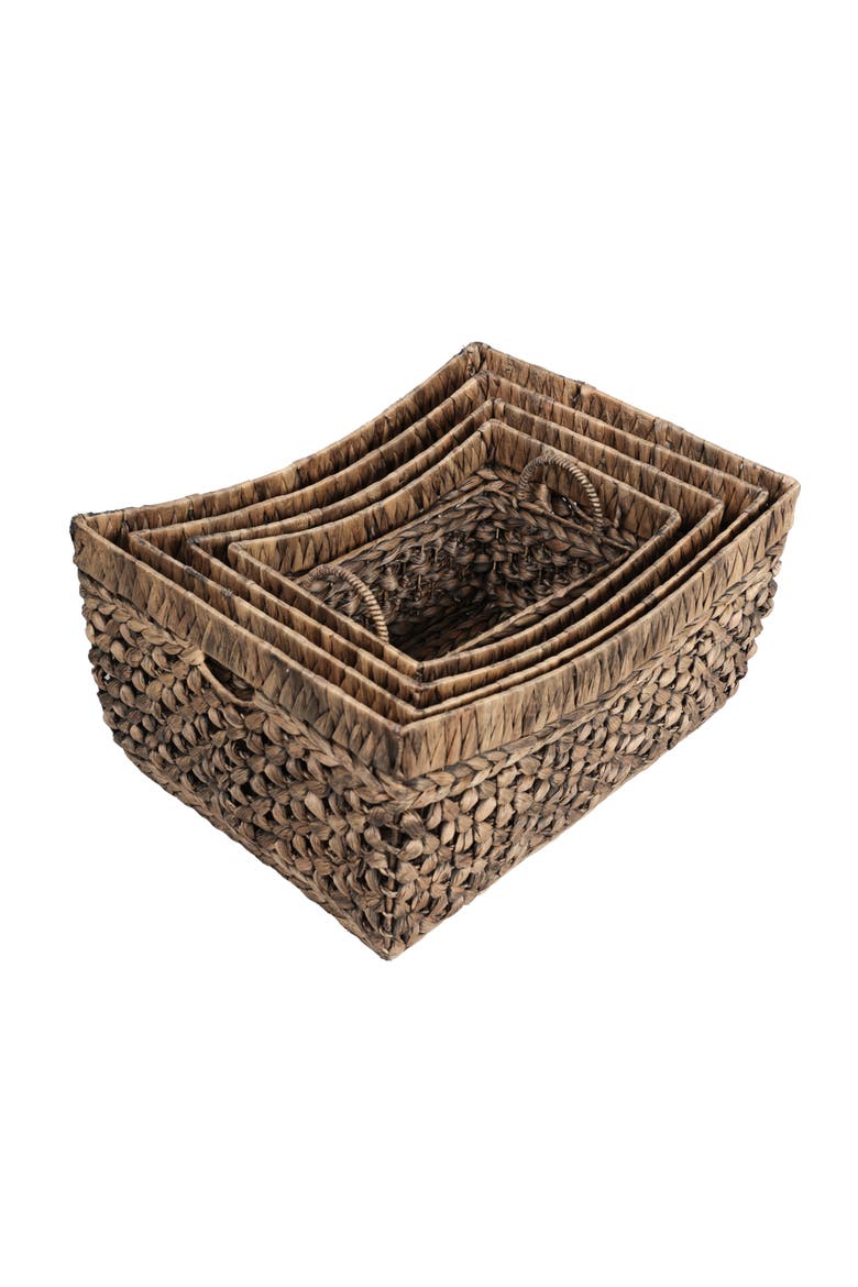Aria Handwoven Water Hyacinth Nesting Storage Baskets with Handles, Alternate, color, Brown