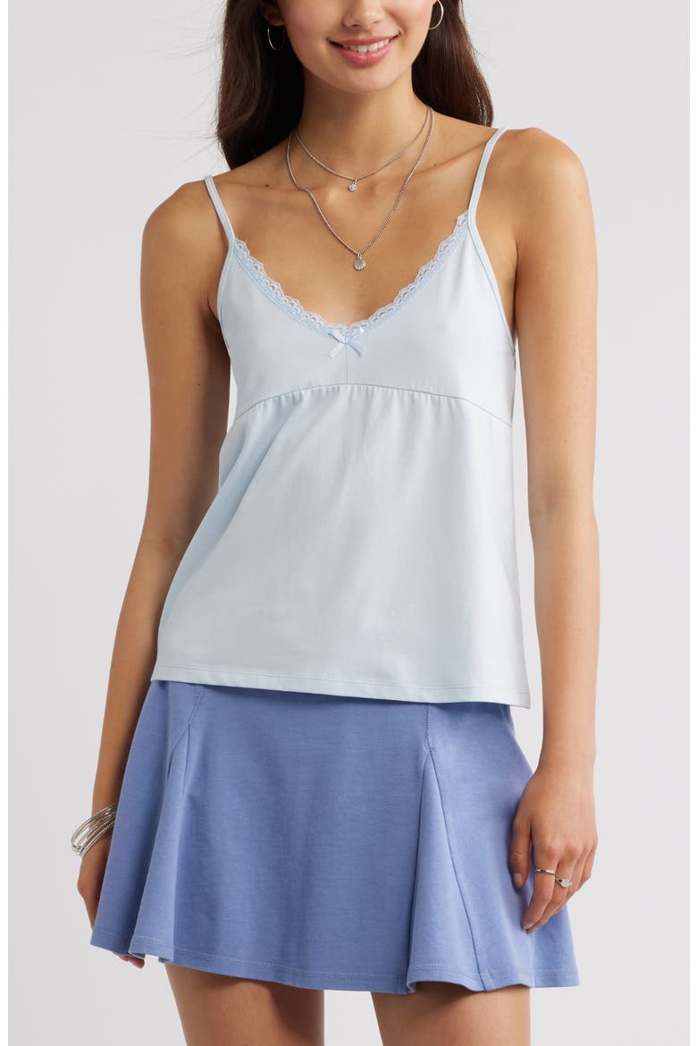 Lace Trim Stretch Cotton Camisole, Main, color, BLUE BIRD