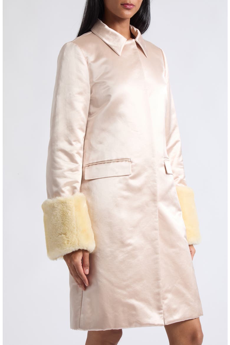 Chester Silk & Cotton Coat with Faux Fur Cuffs, Alternate, color, POWDER PINK
