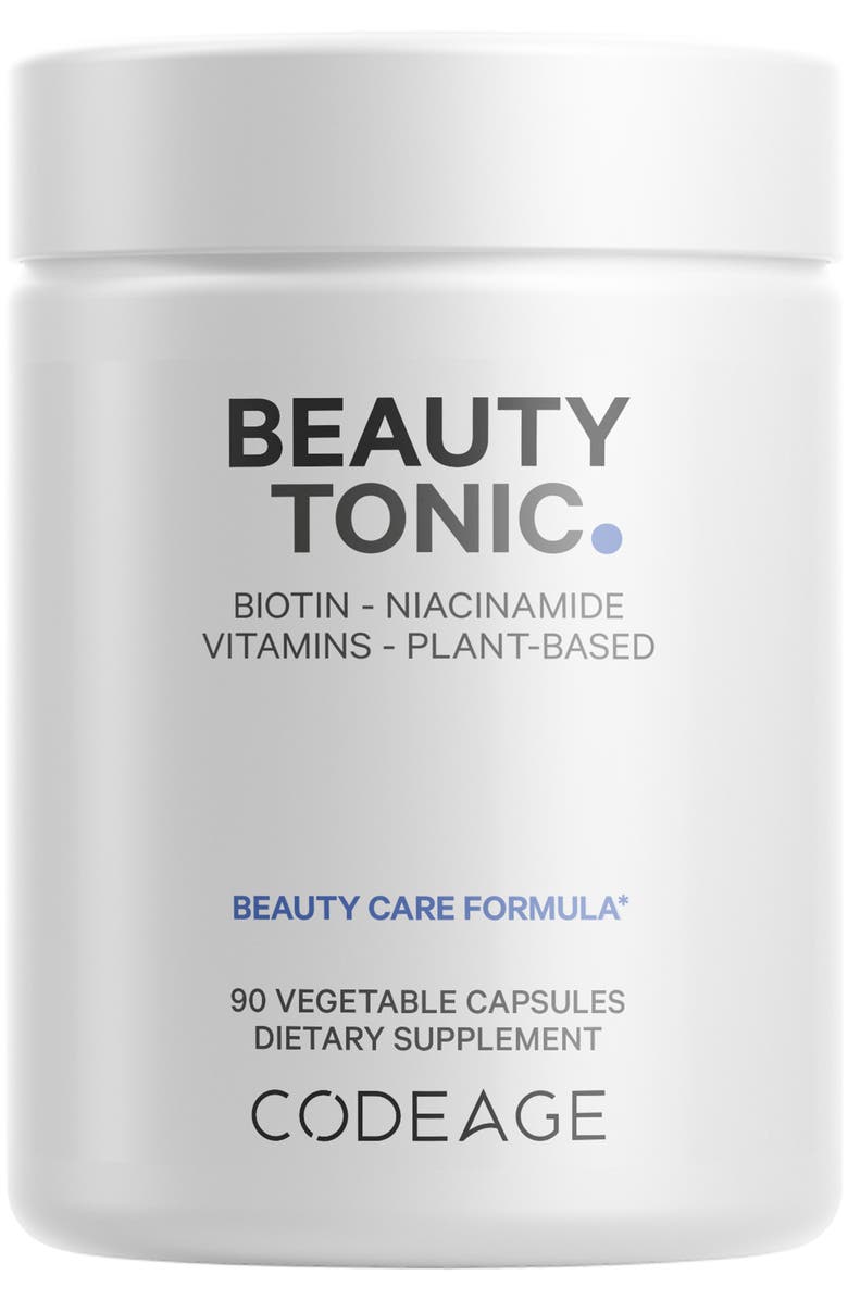 Codeage Beauty Tonic Biotin Supplement + Vitamins & Minerals, Main, color, White