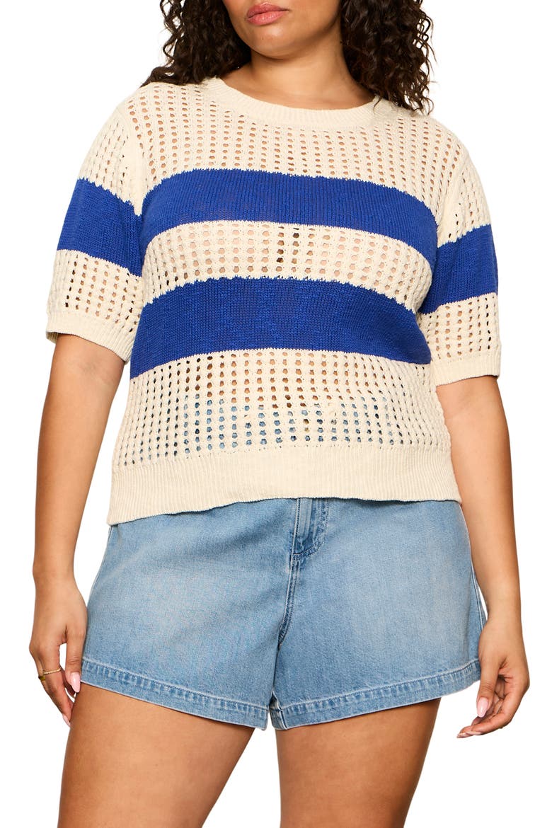 Beachside Stripe Open Stitch Sweater Tank, Main, color, BLUE/ COLLAGEN