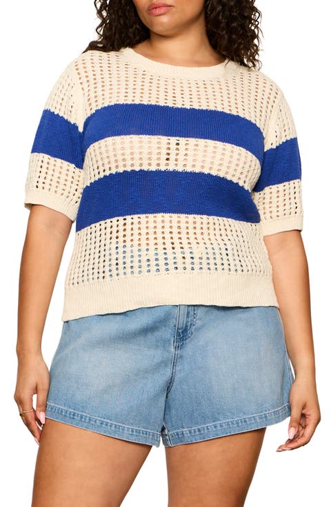 Beachside Stripe Open Stitch Sweater Tank (Plus)