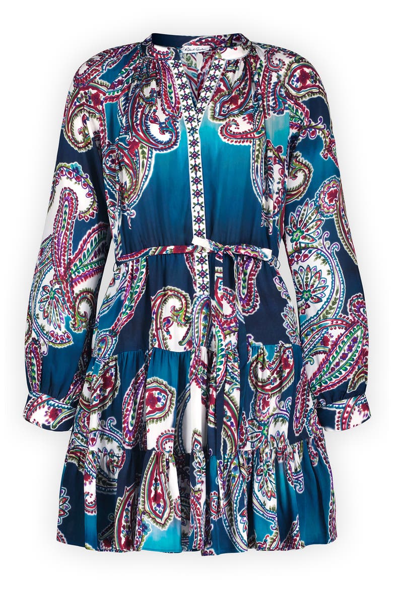 Sydney Paisley Long Sleeve Tiered Shirtdress, Alternate, color, BLUE MULTI
