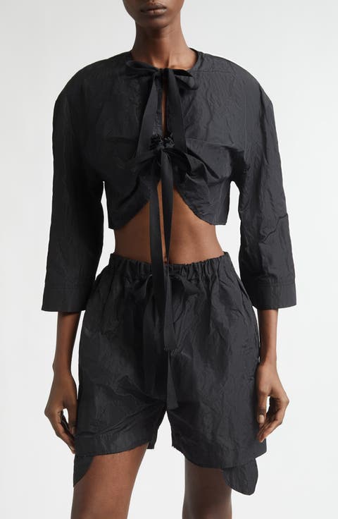 Jane Crinkled Metallic Satin Bolero Jacket