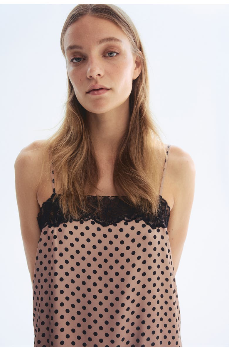H&M Lace-trimmed Slip Dress, Alternate, color, Beige/Polka Dot