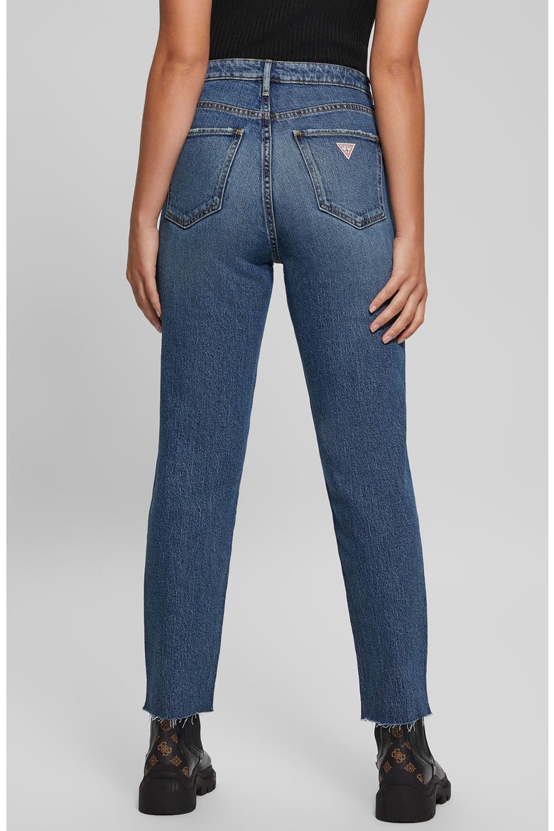 High Waist Distressed Raw Hem Ankle Mom Jeans, Alternate, color, WINX