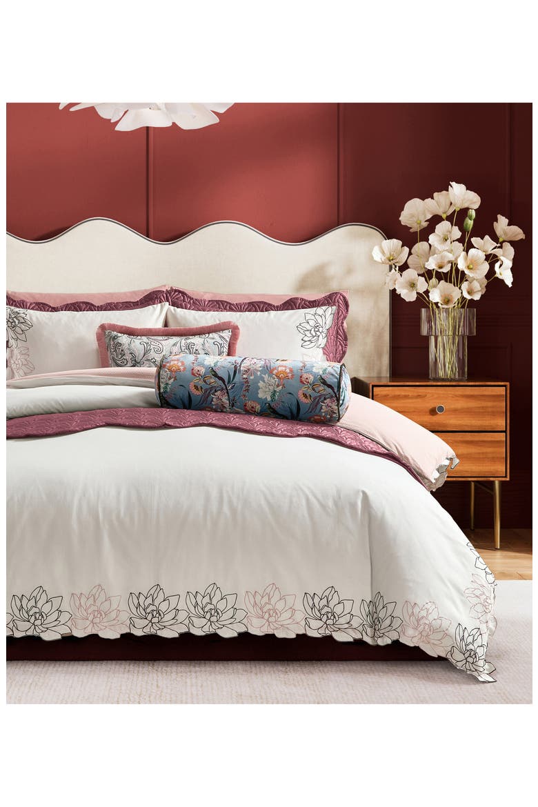 Magnolia Embroidered Duvet Cover & Pillow Shams Set, Alternate, color, BRIGHT WHITE