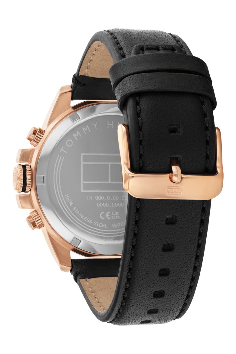 Jameson Multi-Function Leather Strap Watch, Alternate, color, BLACK